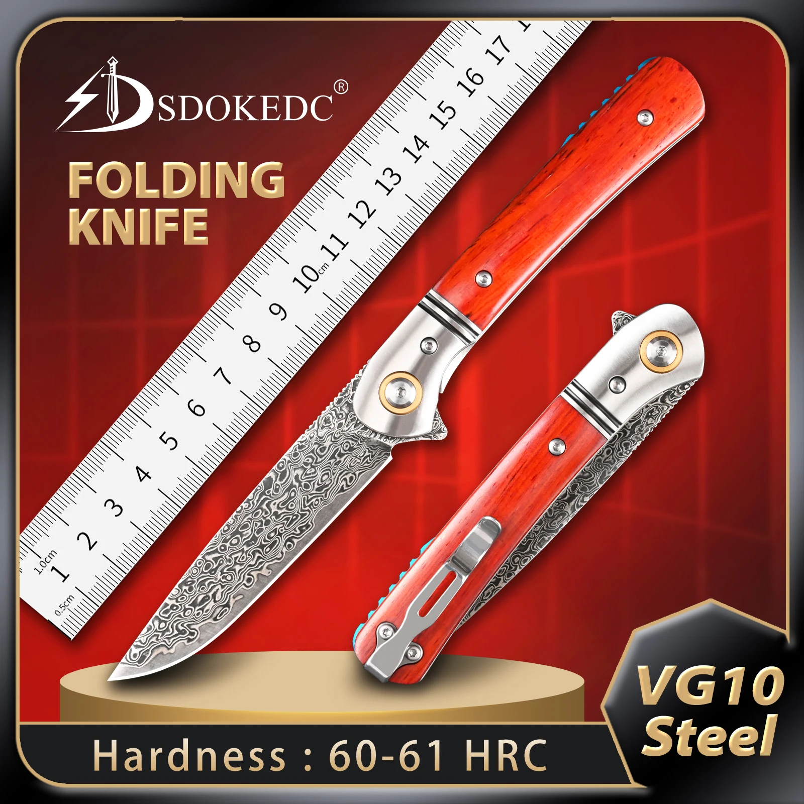 

SDOKEDC Pocket Folding Knife VG10 Damascus Steel Outdoor Camping Hiking Backpacking Fishing Edc Multitool Utility Mens Gifts