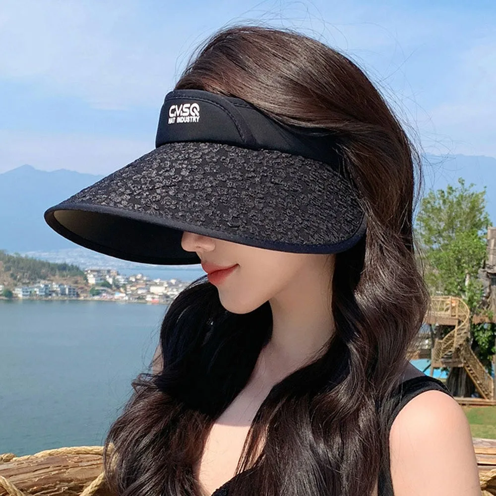 Empty Top Empty Top Hat New Wide Large Brim Sequin Sun Hat UV Protection Casualv Beach Hat Outdoor