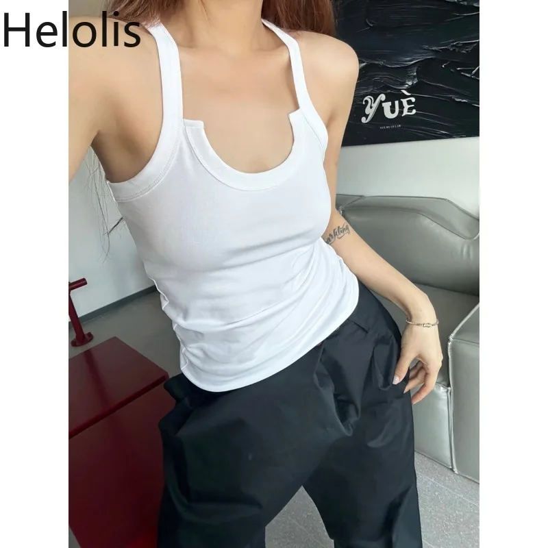 

Helolis 2025 Summer New Slim Straps U-neck Vest Suspender Straps Tanks for Women