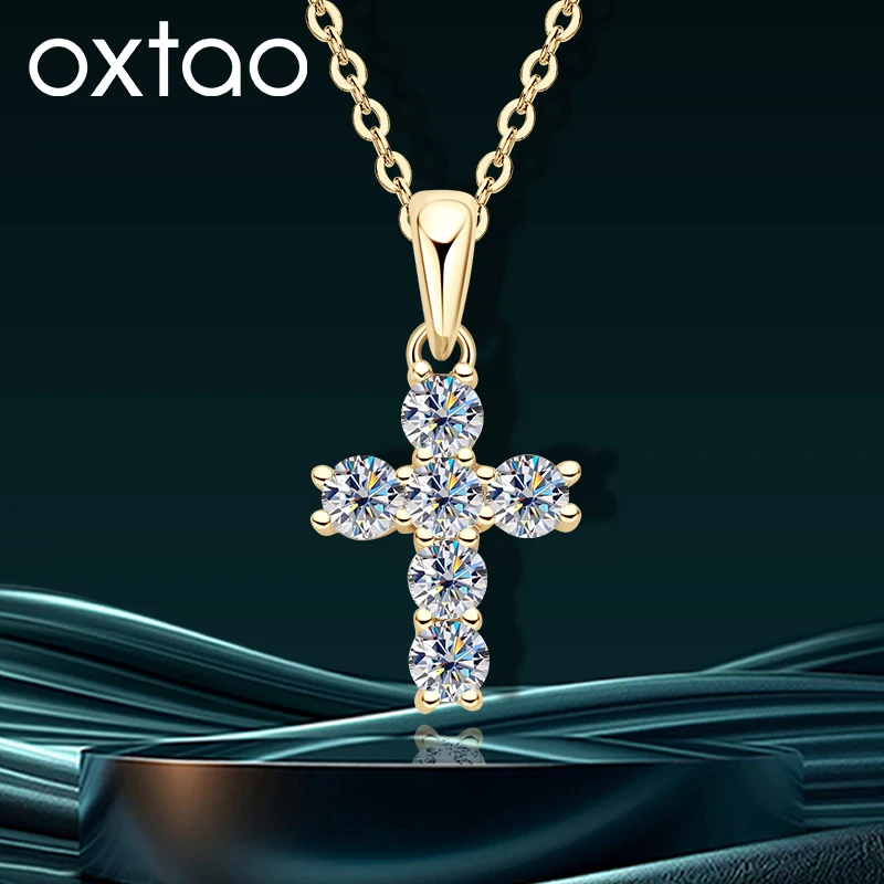 

OXTAO Подвеска-крест из муассанита 3 мм для женщин, подарок на годовщину, ювелирное украшение, позолоченное 14-каратным золотом, эффектное колье