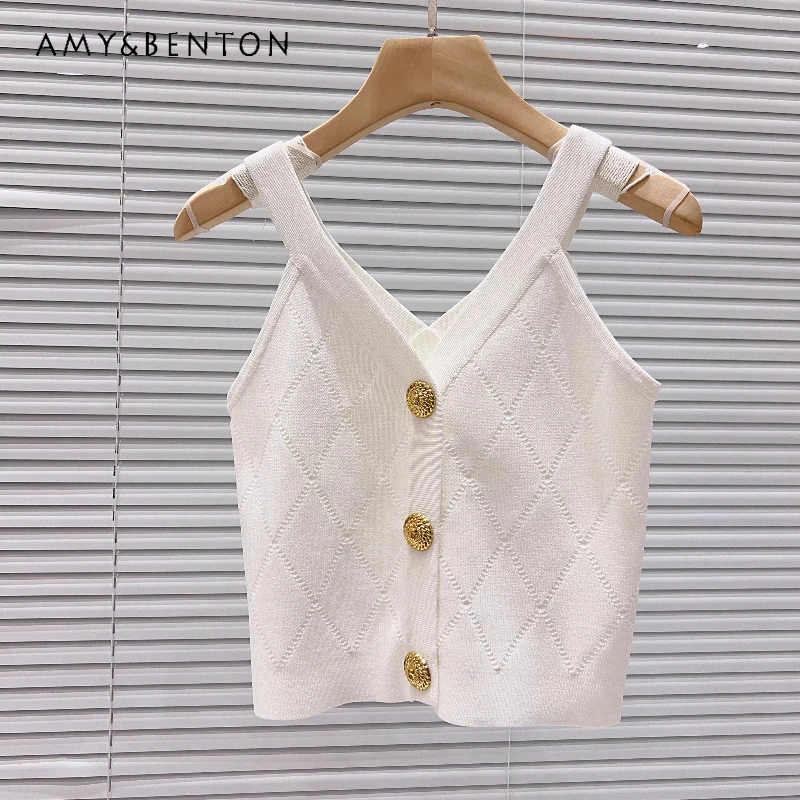 

2026 Spring New Fashionable Women's Vest Camisole Original Design Black Elegant Sweet Age-Reducing Knitted Inner Sling Ladies