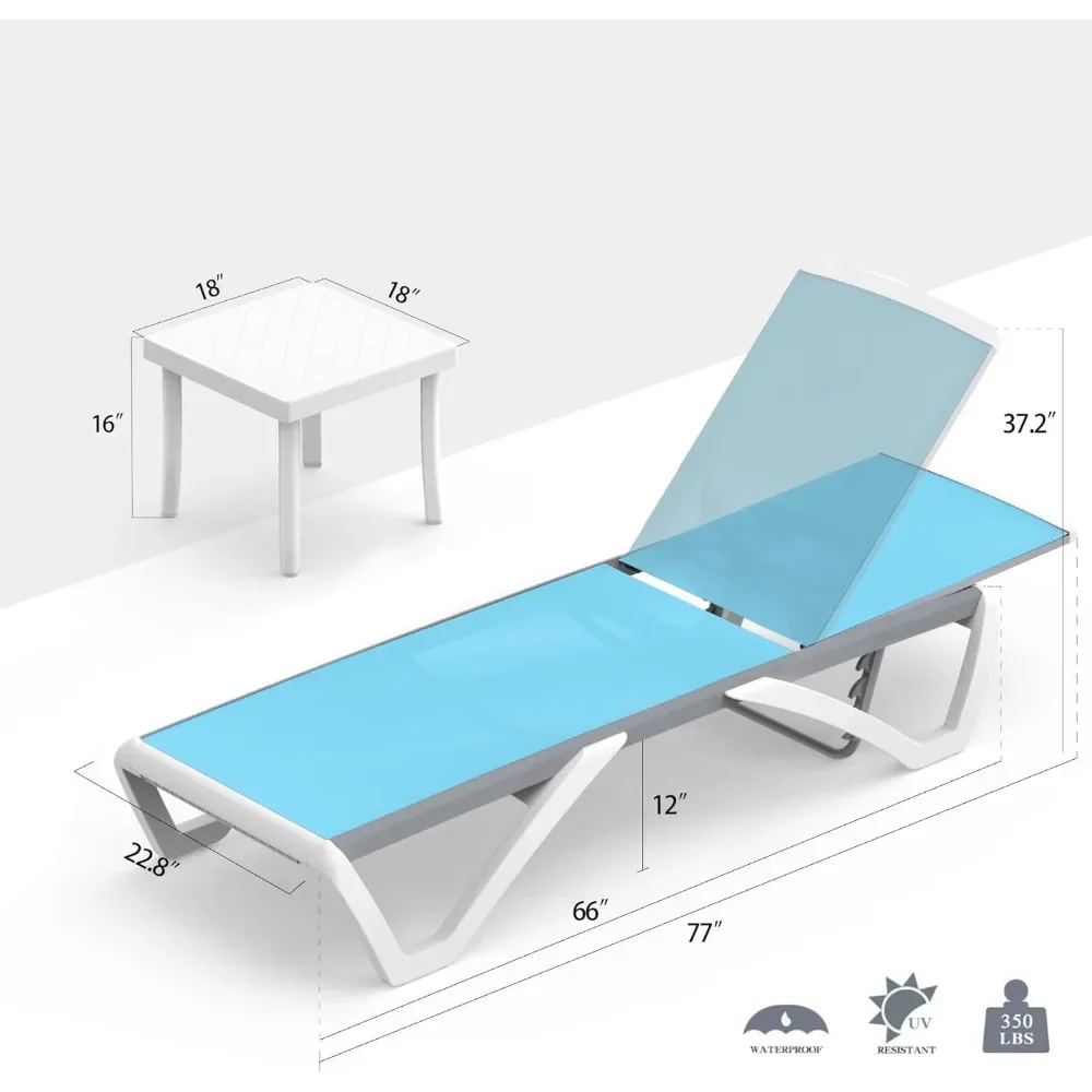 Chaise Lounge - Aluminum Adjustable Patio Lounge,Plastic Pool Lounge Chair (2 Aqua Lounges W/Table)