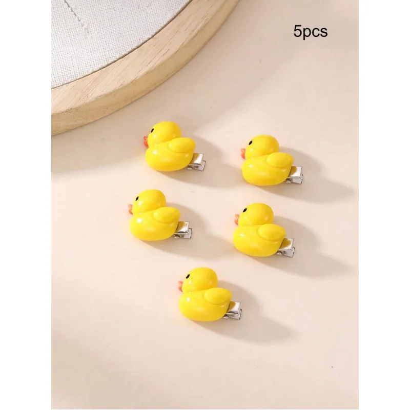 5pcs/10pcs Cute Resin Duck Hair Clips for Girls, Sweet Yellow Bath Toy Inspired Set for Daily Hairstyles