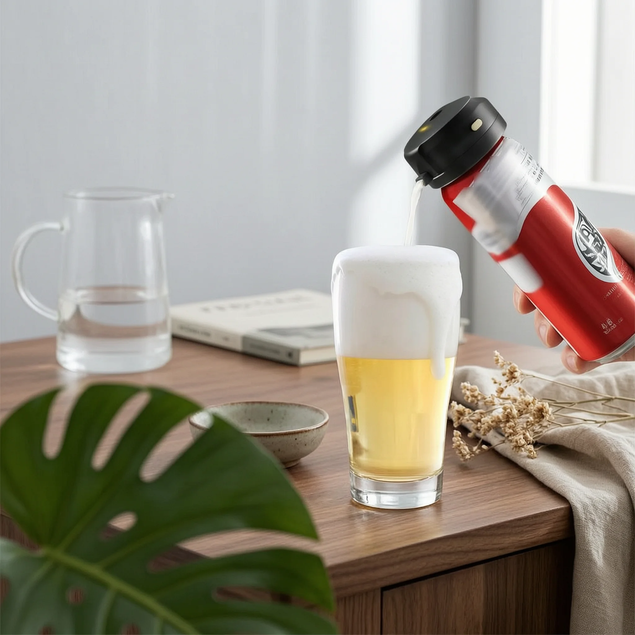 Can Beer Foamer Rounded Design Can Beer Frother Bar Tool Side Spout Drink Accessory High-Frequency Vibration
