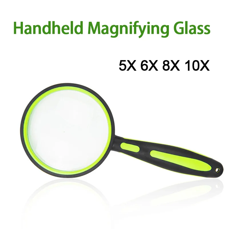 Handheld Magnifying Glass Rubber Handle Magnifier 50/60/75/100mm Lens Diameter for Antique Jade Jewelry Newspaper Book Reading