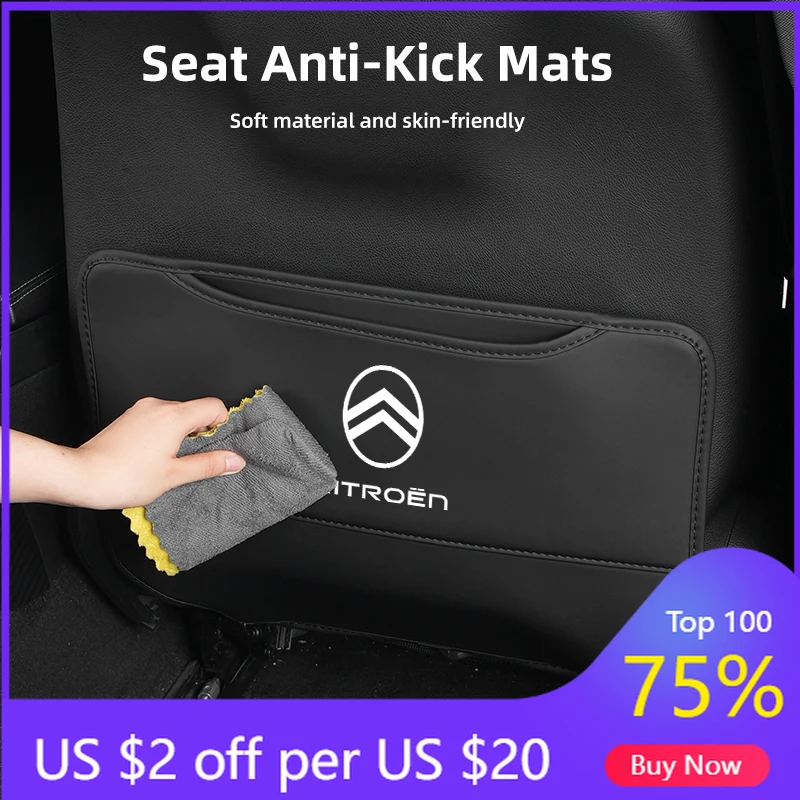 

2026 Hot Car Sticker Car Anti-Kick Pad Seat Back Protective Cover Storage Pocket Auto Accessories For Citroen C4 C3 C5 C1 C2 VTS