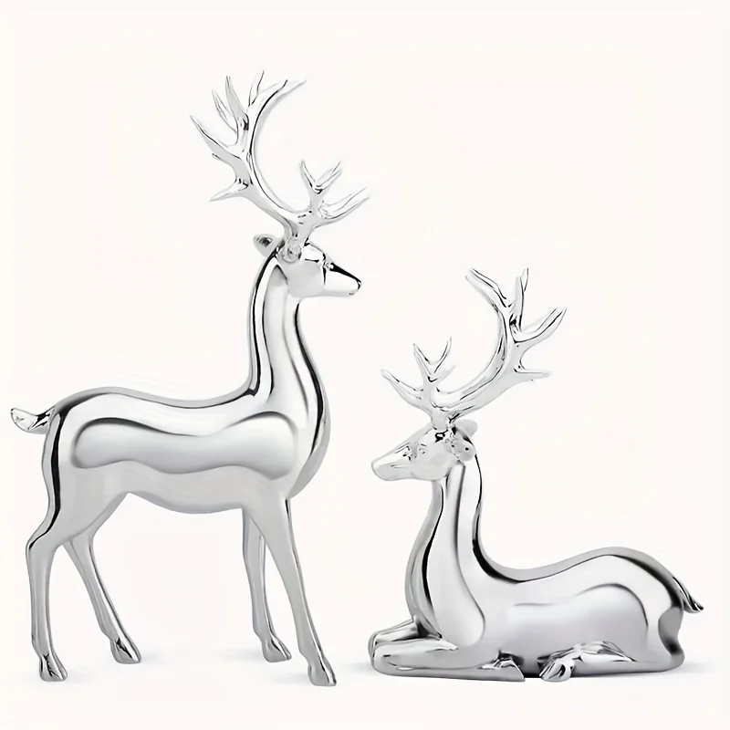 2 Pcs Christmas Sitting Standing Deer Statue Reindeer Figurines Deer Decorations for Home Indoor Rustic Decor Sculpture