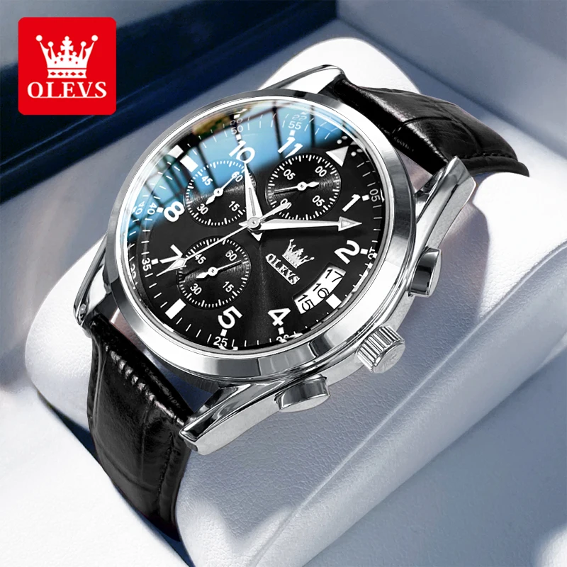 OLEVS Quartz Watch for Men Original Leather Strap Date Display Waterproof Luminous Business Casual Quartz Men Watch Top Brand