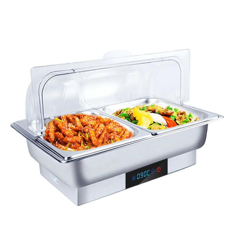 * Stainless Steel Electric Heating Digital Display Constant Temperature Square Tray Flip Cover 9L Capacity Hot Dish Basin