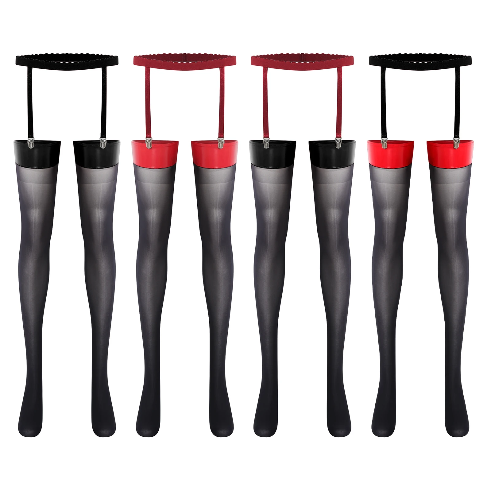 ถุงน่องหนัง PVC แบบเปียกสไตล์โกธิคพังก์ ความยาวถึงต้นขา พร้อมสายรัดถุงน่อง สำหรับผู้หญิง แนวอีโรติก เงาแบบน้ำมัน เหมาะสำหรับเต้นโพลแดนซ์ งานปาร์ตี้ไนท์คลับ ชุดชั้นใน