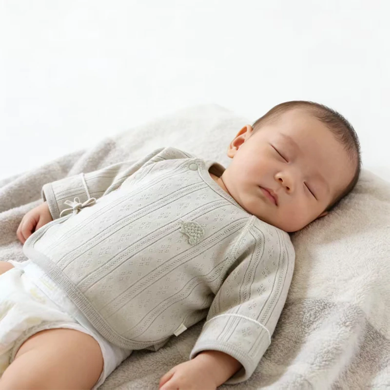Baby Half-Back Shirt, Summer Pure Cotton Seamless Newborn Clothing, Newborn Kimono Top, Jacquard Full-Month Outfit