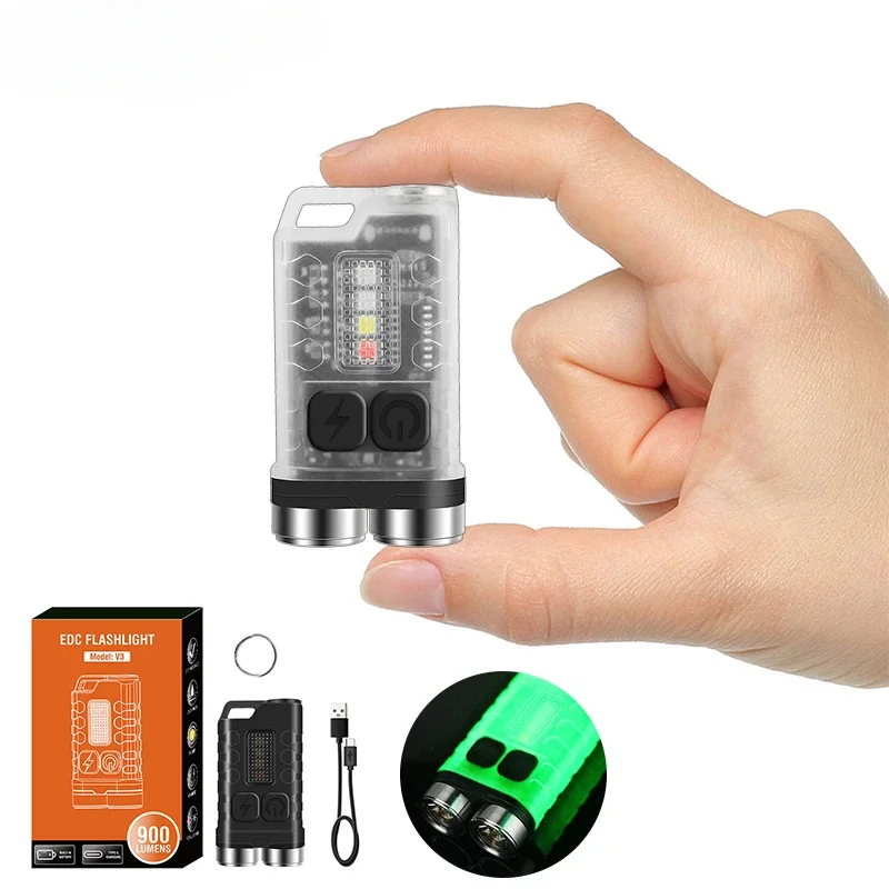 V3 EDC Flashlight Keychain Light 900 Lumens Handheld Portable Super Bright TYPE-C USB Charging Port Emergency Work Camping Light