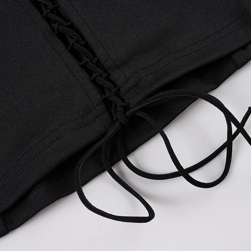 SUCHCUTE Schwarzes Mesh-Patchwork-Oberteil mit halbtransparenten Ärmeln für Damen, lässiges T-Shirt mit V-Ausschnitt, Y2k-Streetwear-T-Shirts, Herbst-Urlaubsoutfit – Detail 12