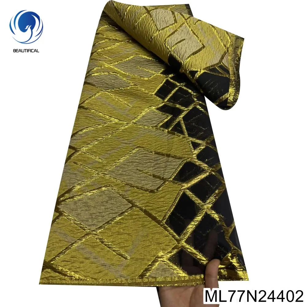 

Новинка 2025 года, изысканный тотем с геометрическим рисунком, высококачественная нигерийская африканская жаккардовая удобная кружевная французская свадебная ткань ML77N244