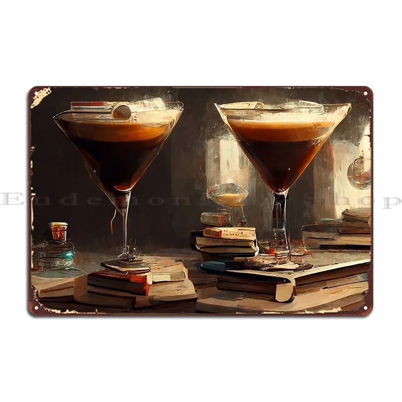 Espresso Love Martini Cocktail Artwork Illustration Metal Plaque Poster Kitchen Designer Wall Custom Retro Tin Sign Poster