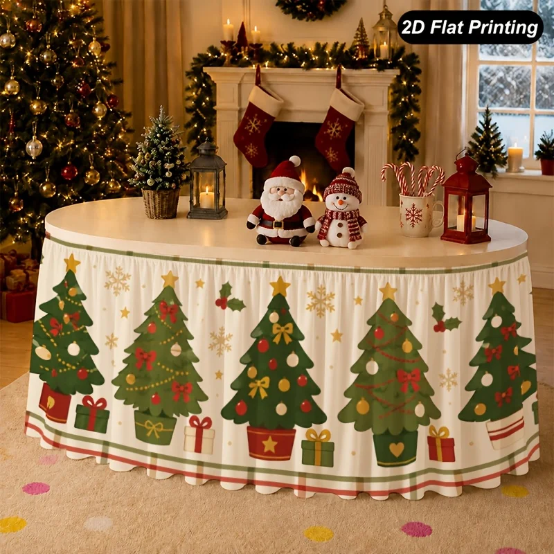 1-Piece Christmas table cloth pine cluster dinner skirt, perfect for home kitchen decoration, Christmas decoration