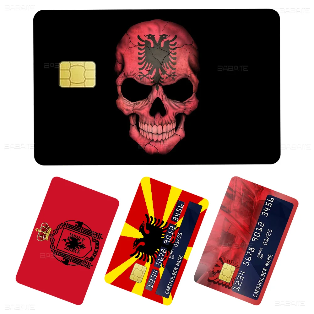 Albania Flag 2024 Anime Cartoon Skin Stickers Film Tape Case For Big Credit Debit Card Front Side