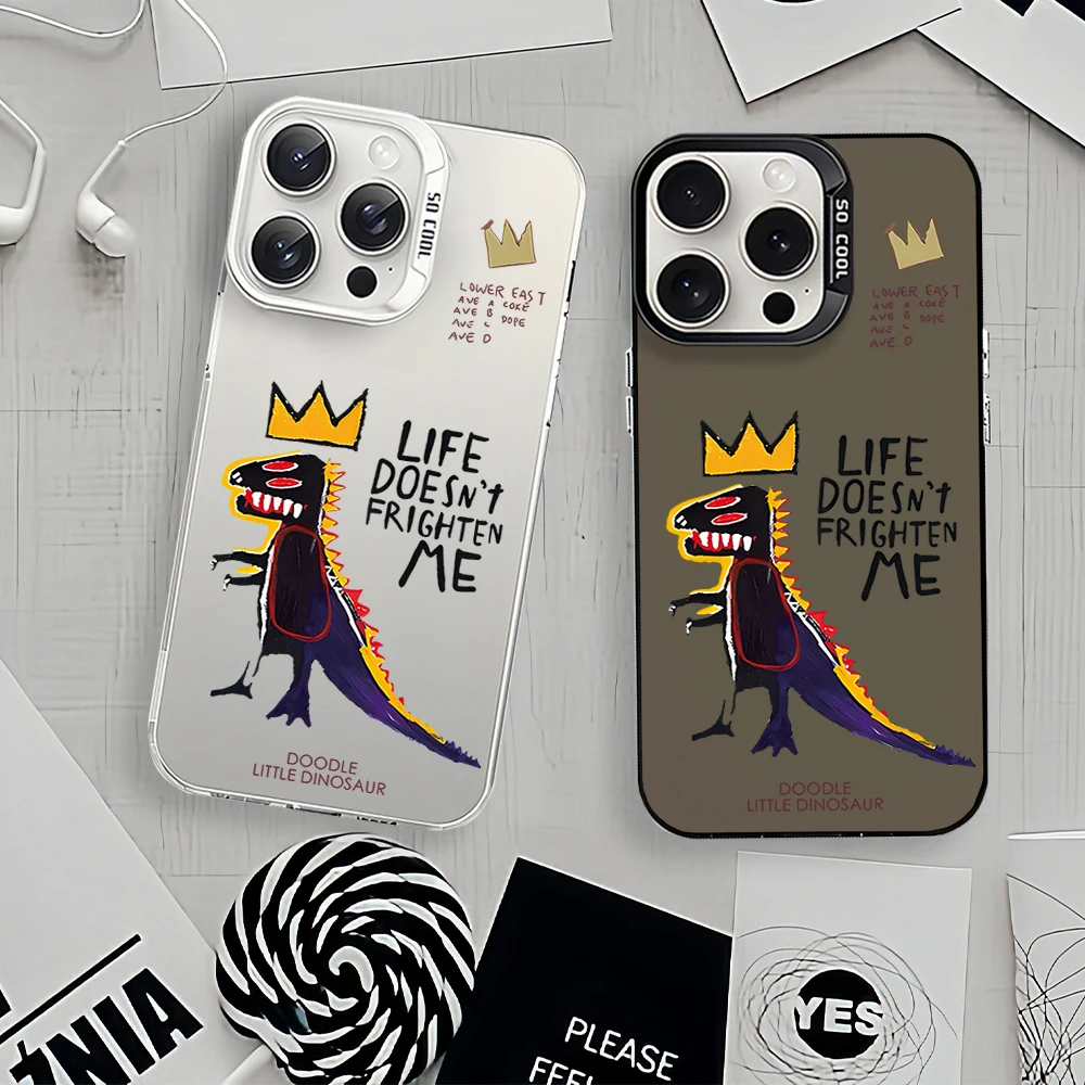 J-Jean-M-Michel B-BasquiatS Art Laser Phone Case for iPhone 12 11 13 14 15 16 Max Pro Plus IMD Shockproof Silicone Coque