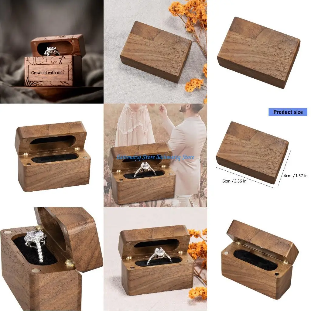 

573B Minimalist Walnut Jewelry Box For Two Rings Scratch Resistant Lining Secure Jewelry Organization Supplies