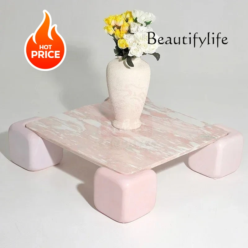 

U Marble Glass Solid Wood Coffee Table Nordic Designer a Block of Wood Or Stone Coffee Table