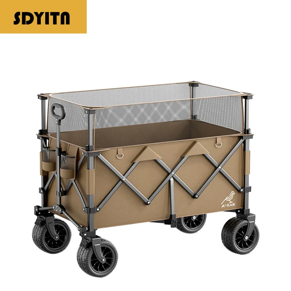 

Foldable Camping Cart Outdoor Hand Push Picnic Trailer with Table Board Collapsible Camp Wagon with Handle Camping Trolley