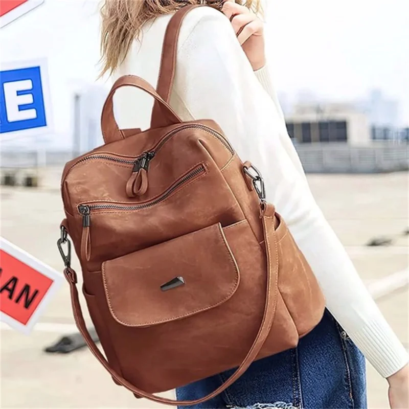 Backpack Purse for Womens Waterproof PU Leather Backpacks Handbags, Ladies Casual Shoulder Bags Brown