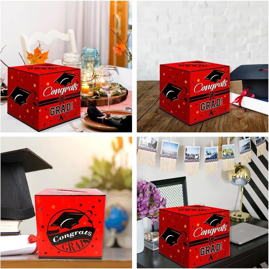 Red Graduation Card Box 2025 Modern Foldable Card Box Holder for College High School Graduation Party Decorations Class of 2025
