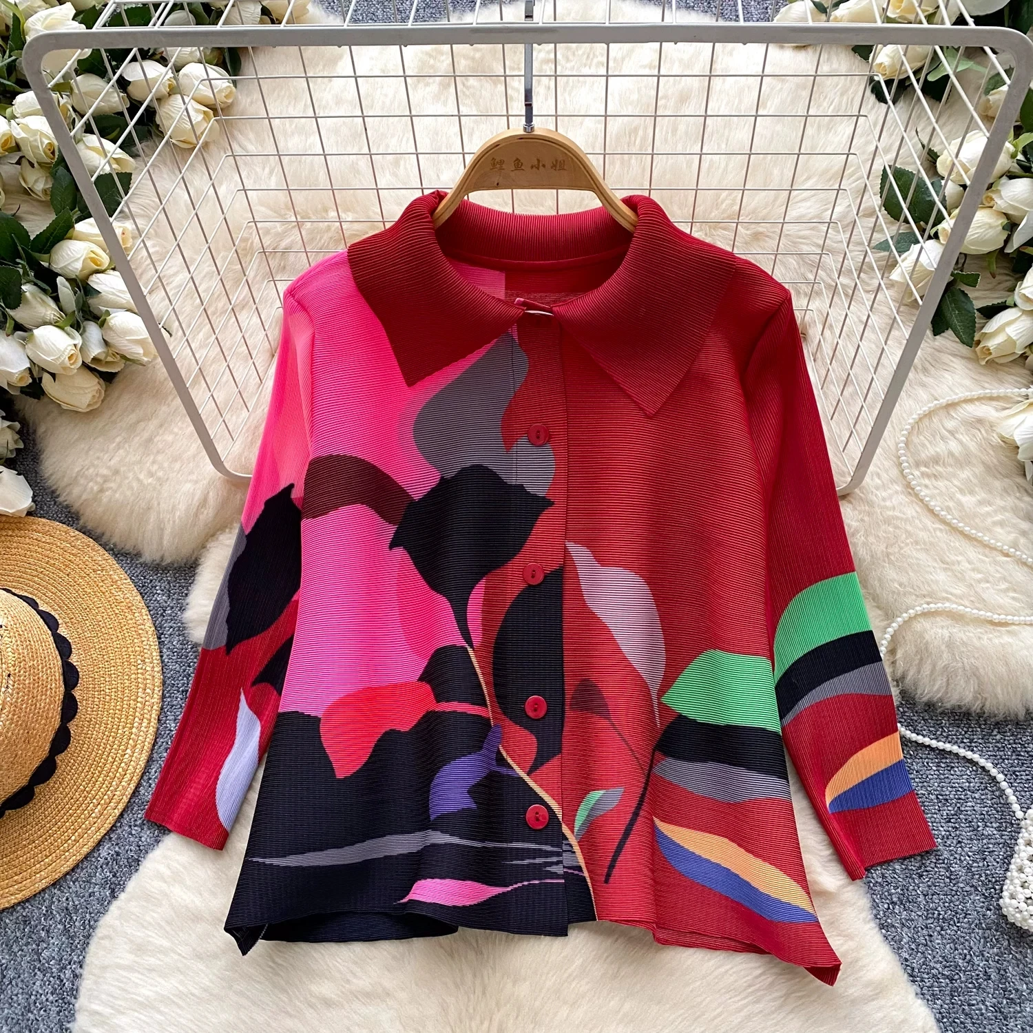 Women's Clothing Miyake Pleats Fashion Cardigan Tops Summer Style Loose Fit Long Sleeves Printed Shirt Winter Clothes Women