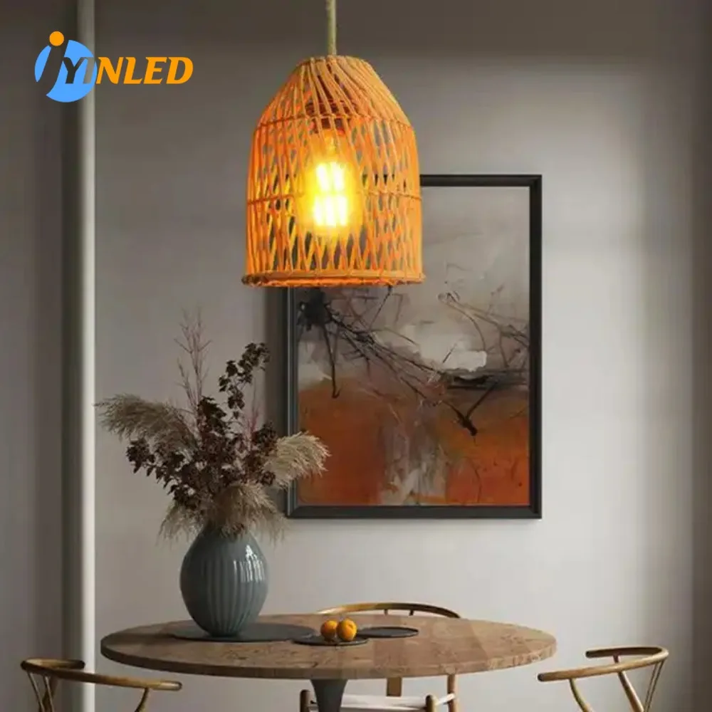 

Handwoven Hanging Lamp Boho Rattan Lampshade Pendant Light Chandelier Wicker Rattan Light Fixture for Kitchen Island Living Room