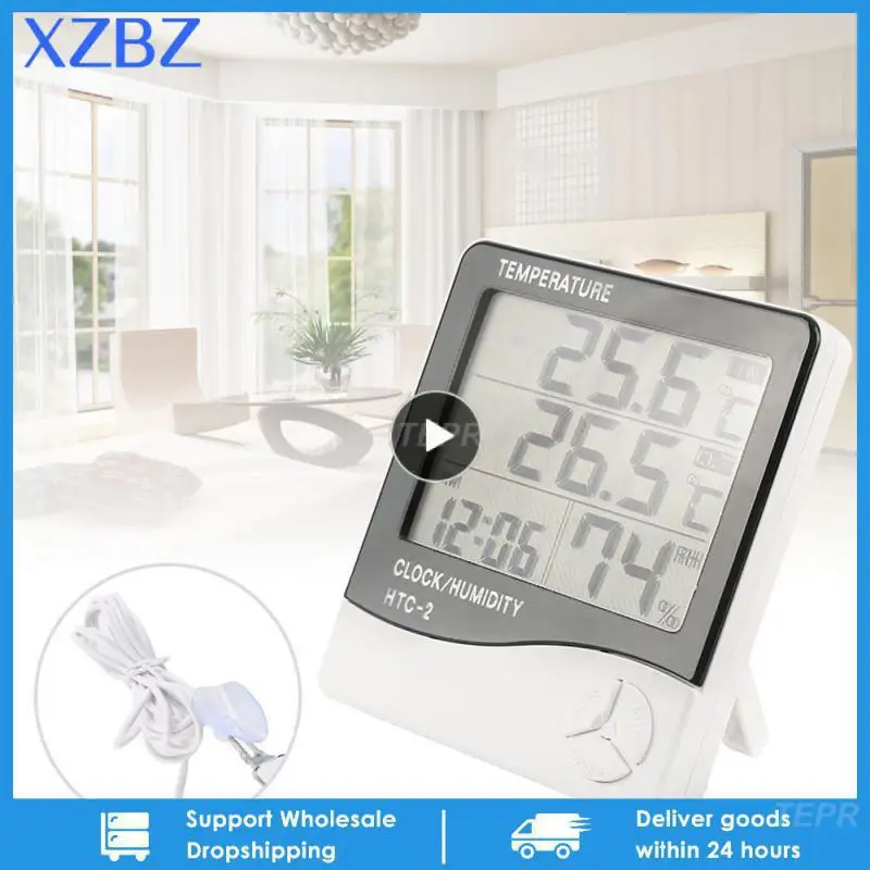 LCD Electronic Digital Temperature Humidity Meter Thermometer Hygrometer Indoor Outdoor Weather Station Clock HTC-1 HTC-2