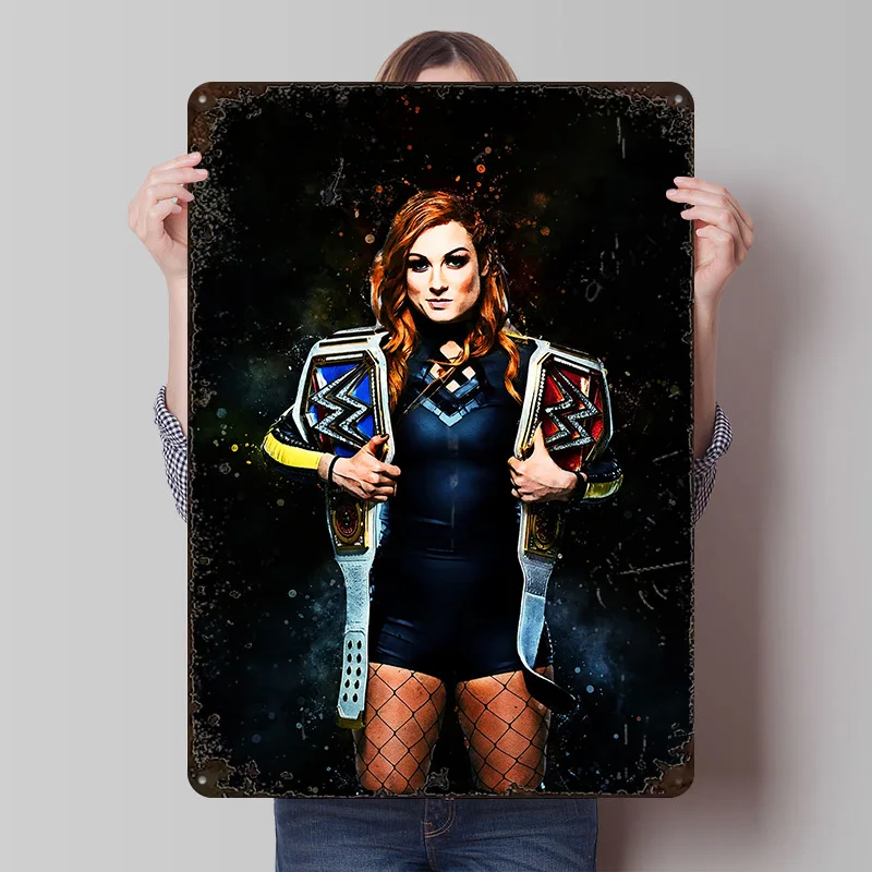 Becky Lynch Champions Metal Poster Customized Wall Art Retro Vintage Tinplate Signs for Man Cave Gaming Room Decoration Garage