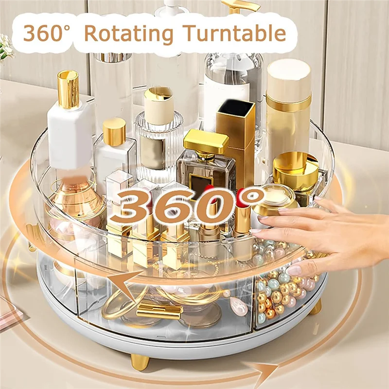 

AEE8-2 Tier Rotating Makeup Organizer Countertop,Bathroom Organizers And Storage,Rotates 360 Degrees With 5 Divider