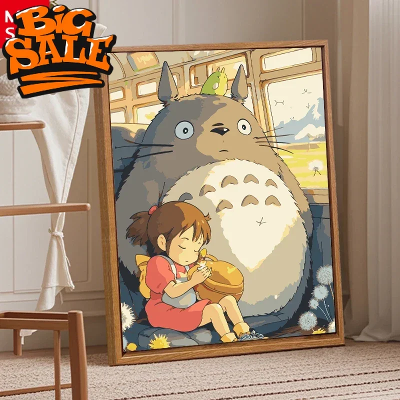 Studio Ghibli Totoro pintura al óleo digital DIY colorear artesanía dibujos animados anime pintura al óleo acrílica pintura decorativa sin