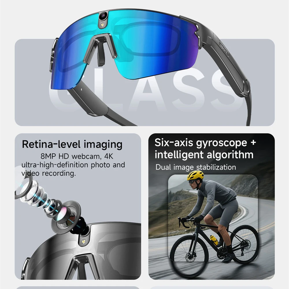 Men Women Cycling AI Smart Glasses 4K HD 800W Camera Blue Tooth Call Translation Anti-shake Sunglasses Anit UV Waterproof Music