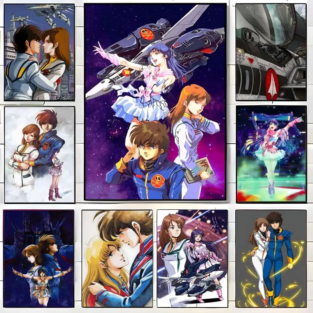 Vintage Space War Anime M-Macross Poster Self-adhesive Art Waterproof Paper Sticker Coffee House Bar Room Wall Decor