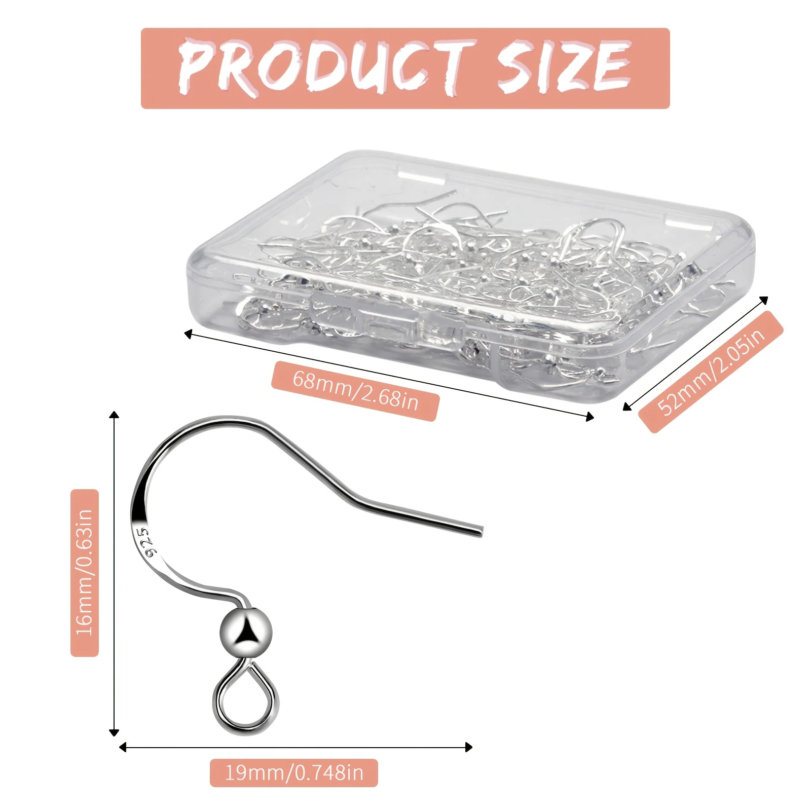 925 실버 귀걸이 후크, 저자극성 귀선, 쥬얼리 제작용 물고기 후크, DI 포함 쥬얼리 부품, 100 개 50 쌍