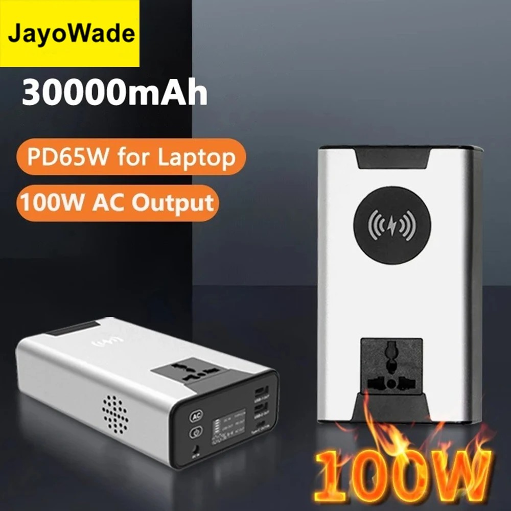 

JayoWade New Large Capacity 100W Power Bank 30000mAh 220V AC Output Wireless Charger 65W Fast Charging Powerbank Laptop Notebook