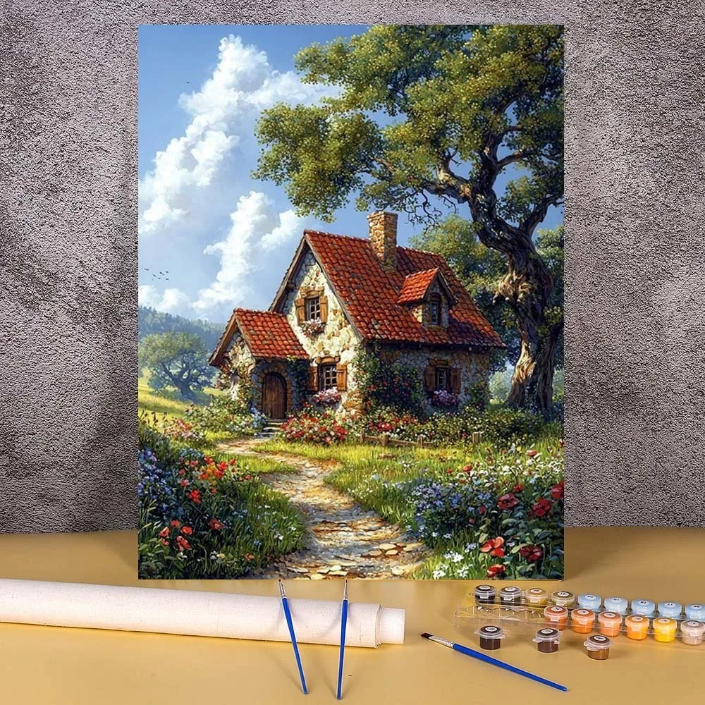 الطلاء بواسطة أرقام الغابات الجبلية المشهد الاكريليك الطلاء قماش دروبشيبينغ Diy بها بنفسك رقم الرسم على قماش ديكور المنزل