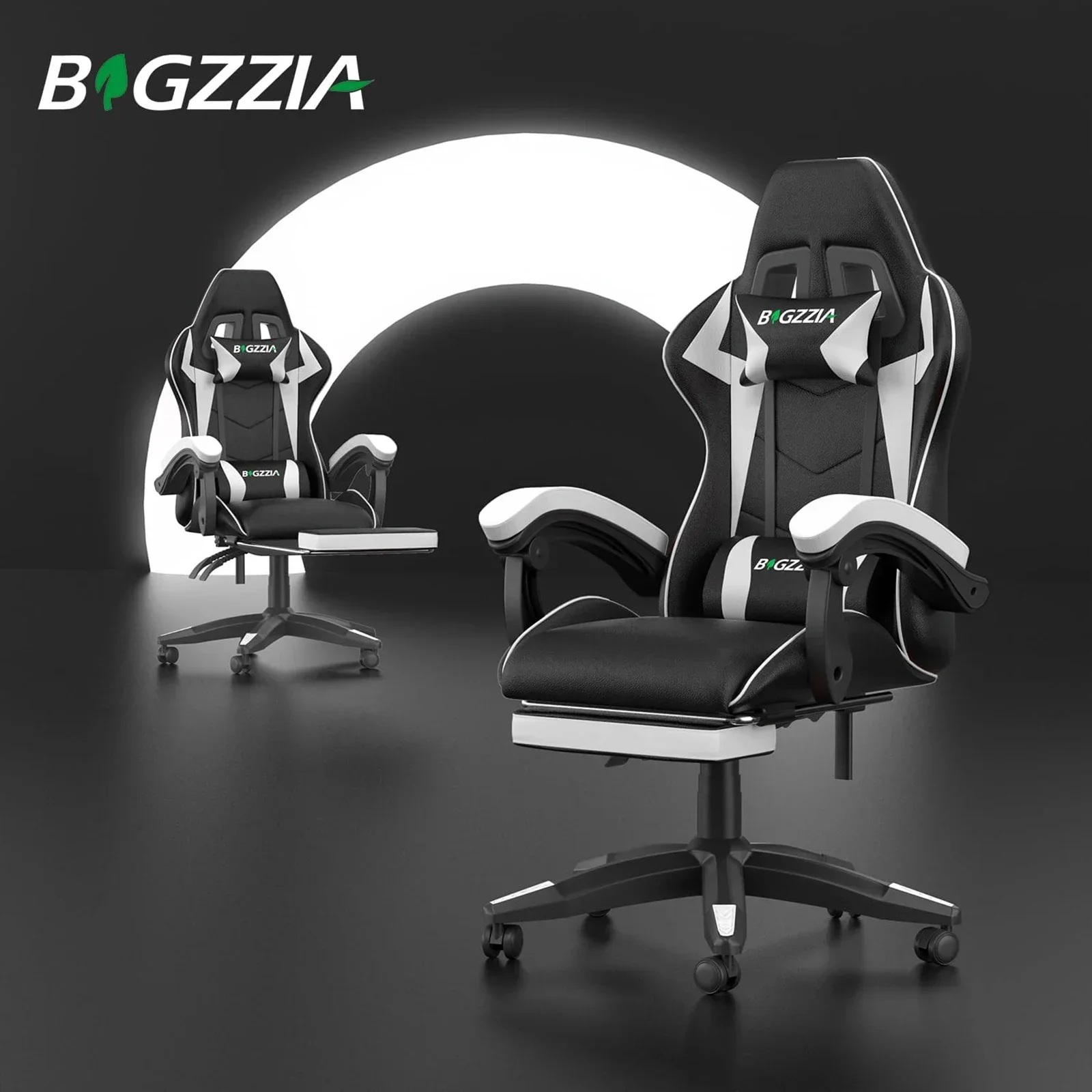 Bigzzia Gaming Chair with Footrest Gamer Chairs Ergonomic with Lumbar Cushion Chair Height Adjustable Office Chair for Home