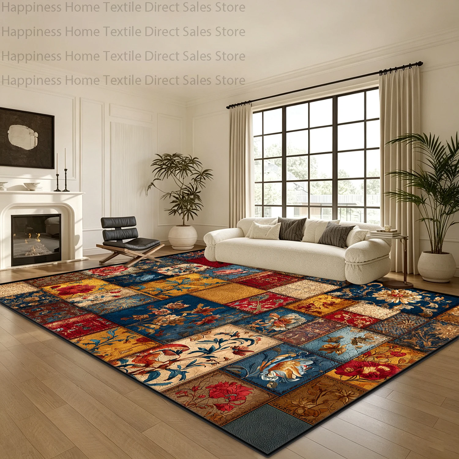Persian Patchwork Floral Home Luxury Carpet Decoration Living Room Non-slip Washable Sofa Rug Soft Fluffy Bedroom Bedside Mat