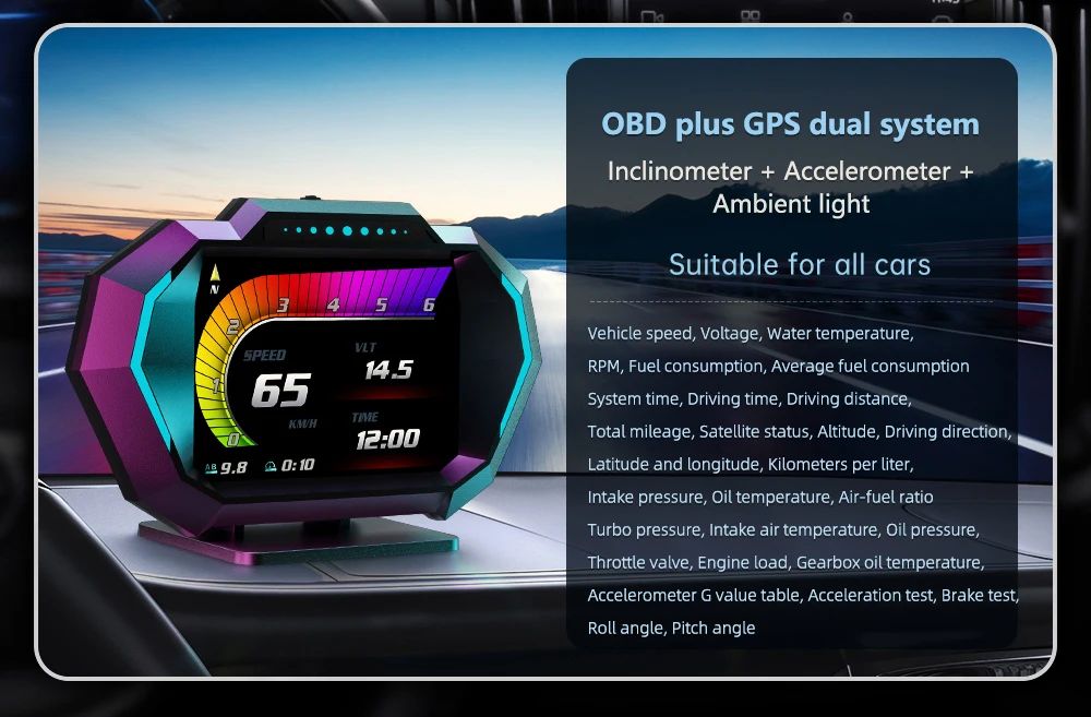 OBDII Smart Digital Tachometer Meter HUD P24 Auto Head Up Display OBD + GPS System Neigungsmesser Kraftstoff Verbrauch Übergeschwindigkeit alarm – Detail 6