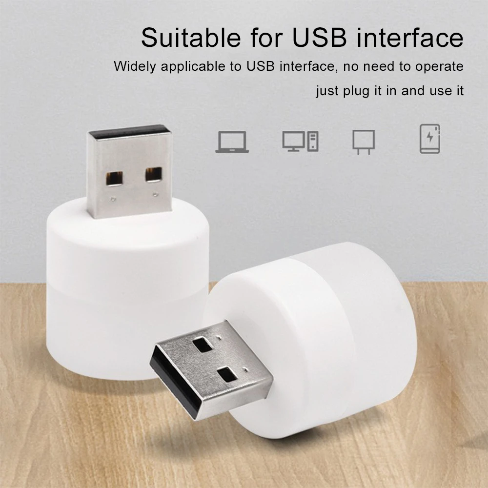 5PCS USB Night Light LED Night Light USB Plug Lamp Power Bank ricarica USB Book Lights piccole lampade rotonde per la protezione degli occhi da lettura