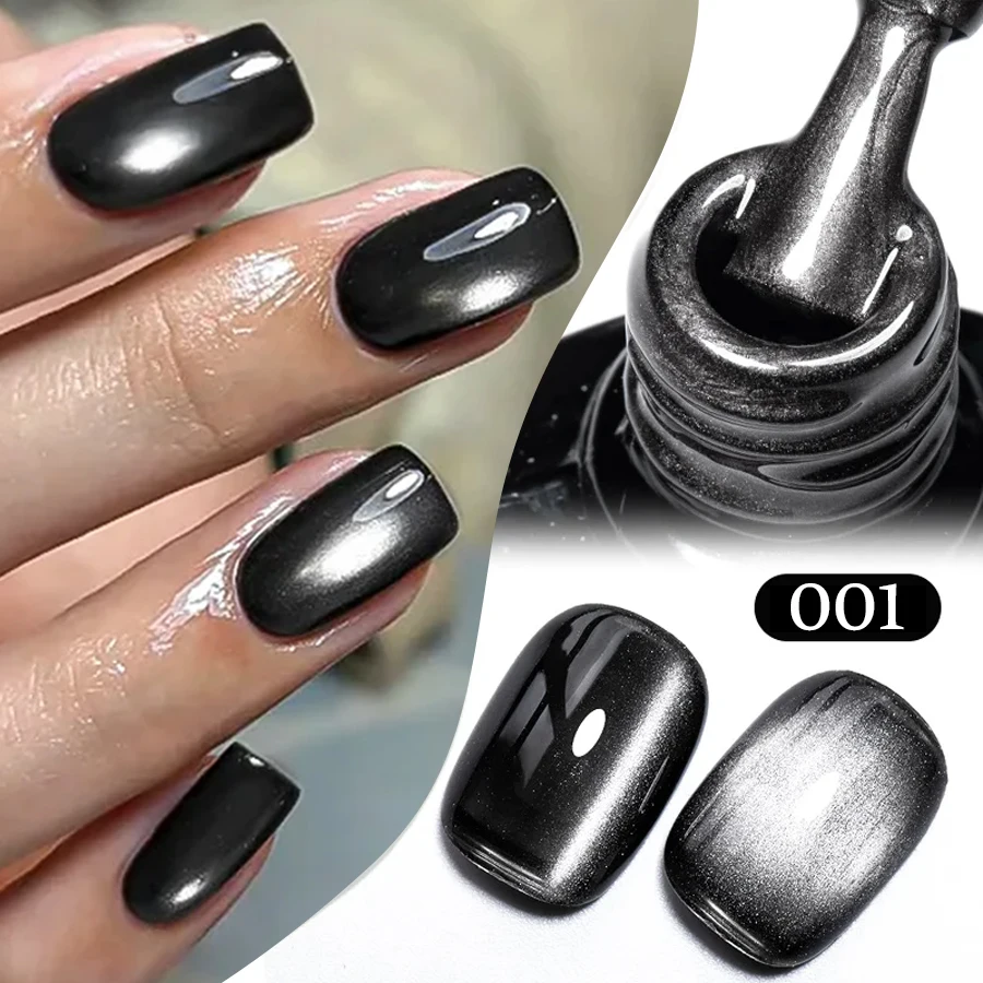 QAZIXU 10ml Black Cat Eye Gel Nail Polish Soak Off UV LED Black Magnetic Gel Polish Popular Color Semi Permanent Nail Art DIY