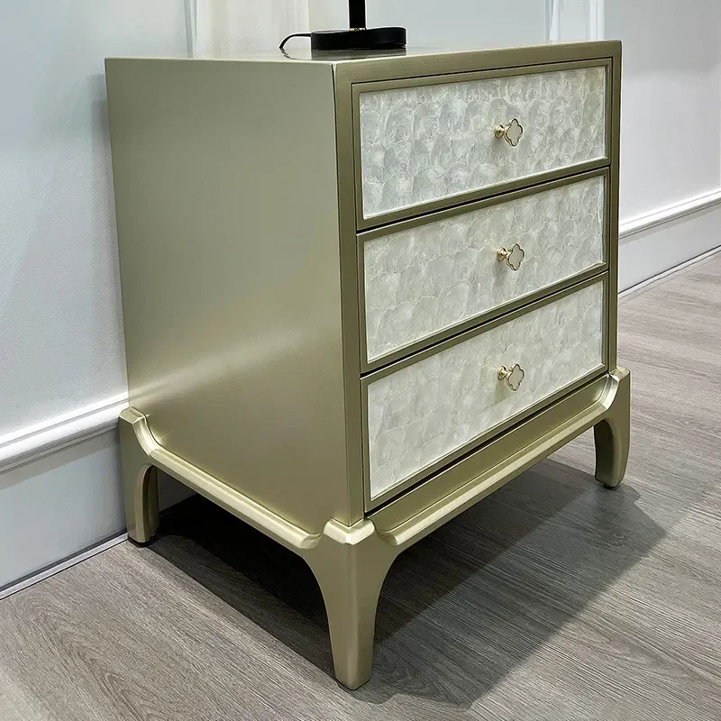 for American Inlaid Shell Cabinet Light Luxury Fully Equipped Bedside Table Locker Simple Bedroom Solid Wood Decorative