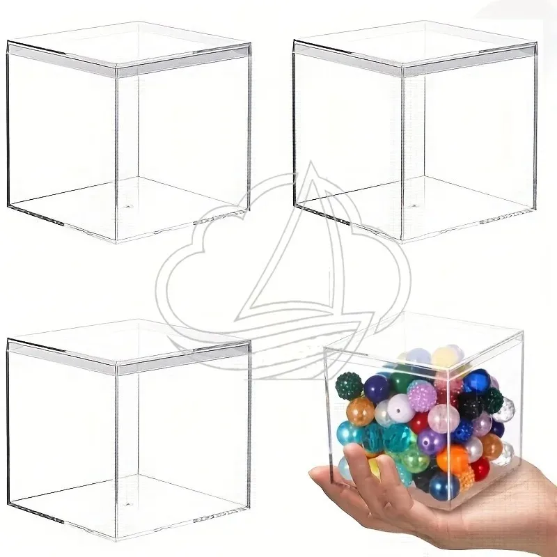 

4/6/8 Pack Clear Acrylic Box with Lid Square Cube Storage Organizer 10x10x10cm Transparent Display Boxes