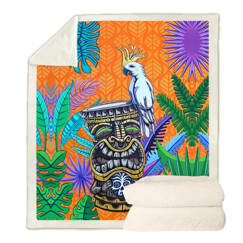 

CLOOCL модное одеяло с гавайскими тропическими растениями, маска какаду, 3D принтом, пледы для кровати, дивана, двухслойные одеяла для сна