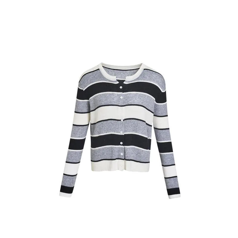 

Женский приталенный вязаный кардиган Ojear в полоску, корейский стиль, с длинными рукавами, стандартной длины, на пуговицах, весна-осень