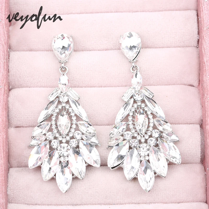 Veyofun Luxury Hyperbole Crystal Drop Earrings Elegant Bridal Earrings for Women Fashion Jewelry New Brinco
