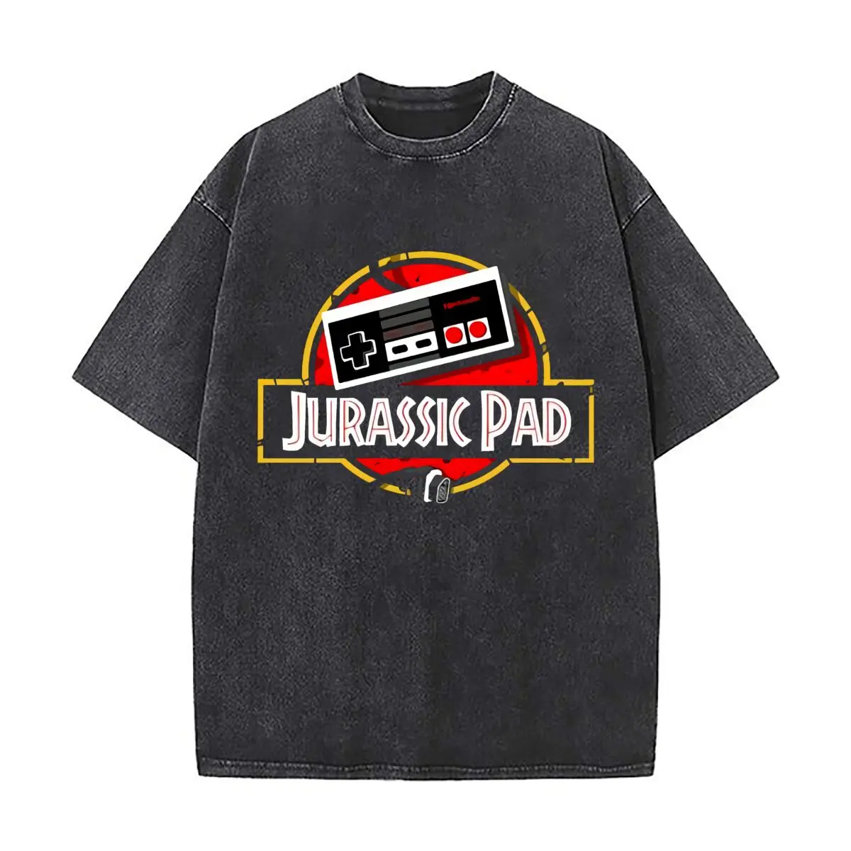 Jurassic Pad Gaming Parody Art Sports Casual Distressed Washed Short Sleeve Breathable Cotton Top