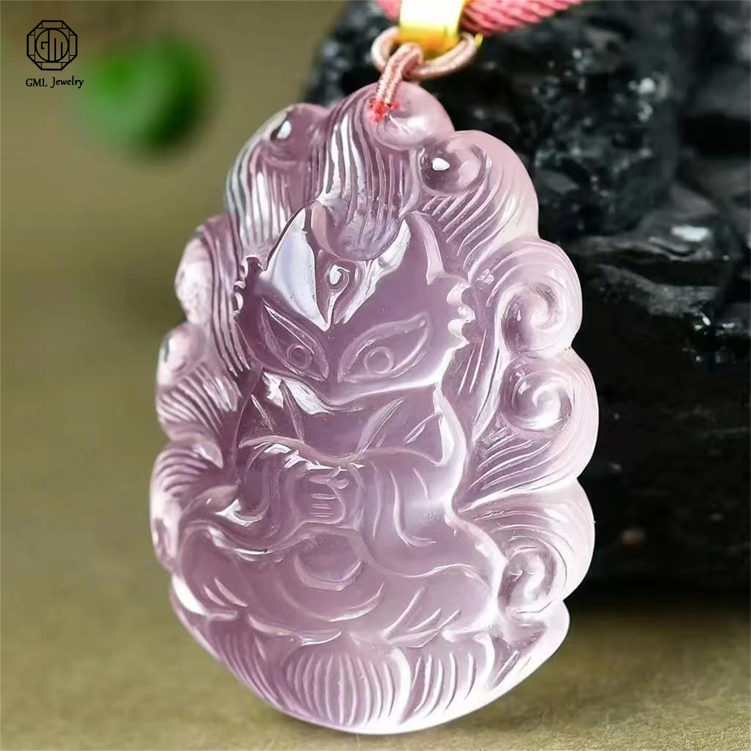 

Natural Amethyst Enchanting Fox Pendant Women Crystal Long Chain Sweater Necklace Nine Tailed Fox Girl Accessories Jewelry Gift